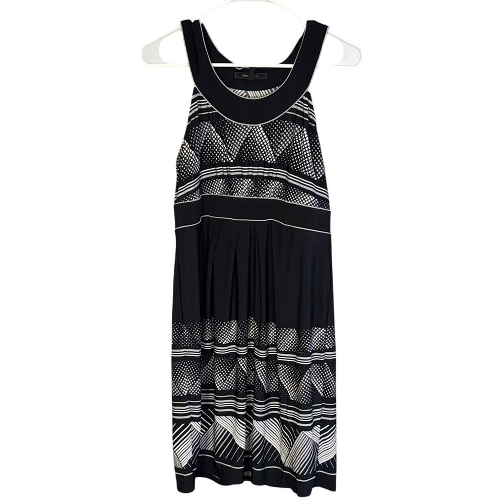 BCBG Max Azria Runway Black White Abstract Geometric Print Dress Medium